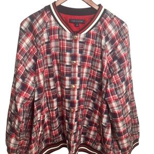 Tommy Hilfiger Men’s Red and White Plaid Bomber Jacket 2X